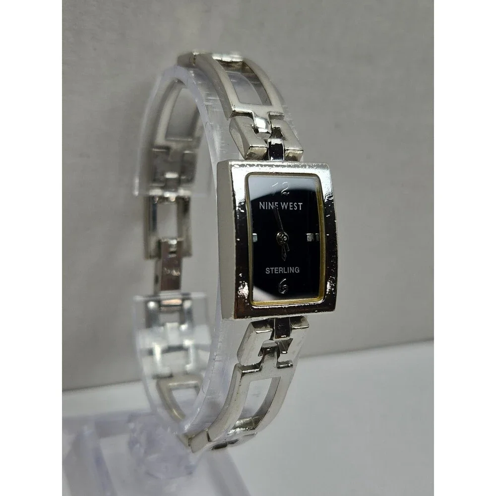 Womens Vintage Nine West .925 Sterling Silver Black Bracelet Watch New Battery